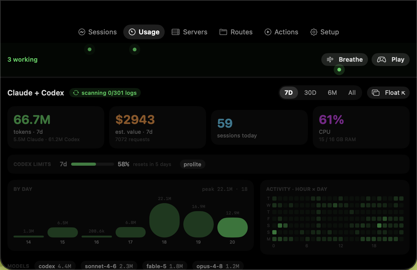 Detailed AgentNotch token and activity dashboard